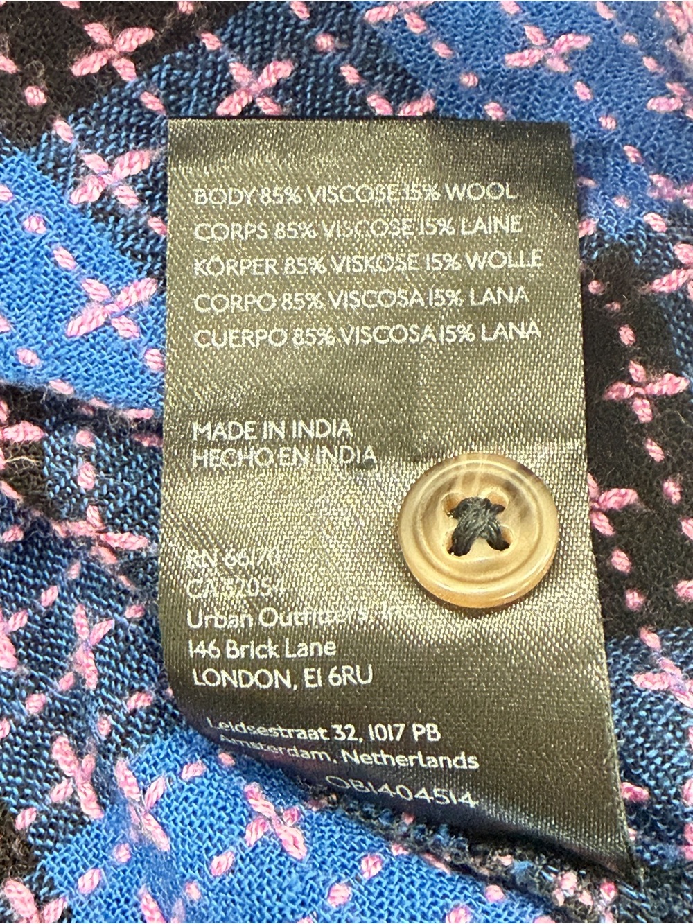 Pilcro Anthropologie Blue Black Pink Wool Blend Plaid Blouse Boho Academia - Picture 6 of 11